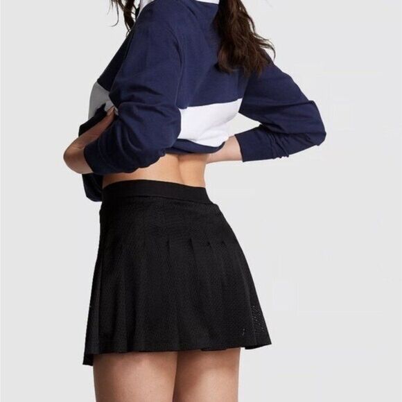 PINK Victoria's Secret Pleated Tennis Skort Large Black Athleisure Skirt Shorts - Picture 7 of 14
